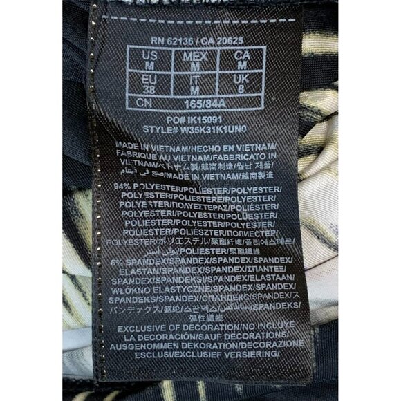 GUESS Womens Dress Size Medium Black Ivory Stripe 3/4 Sleeve Ruched Scoop Sheath - Picture 6 of 7